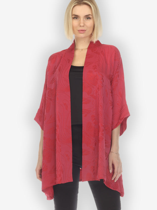 Solid Pinkish-Red Silk Kimono Top