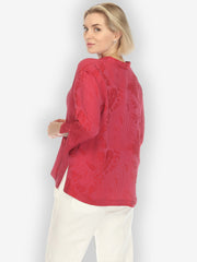 Solid Pinkish-Red Silk Blouse