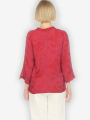 Solid Pinkish-Red Silk Blouse