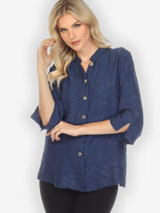 Solid  Navy Silk  Blouse