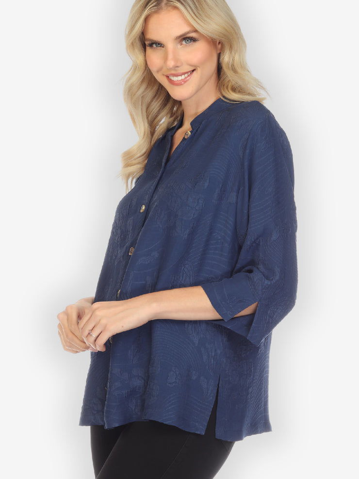 Solid  Navy Silk  Blouse