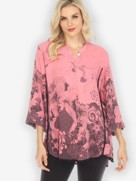 Crane Wave Pink Tummy Tuck Shirt – Citron Clothing