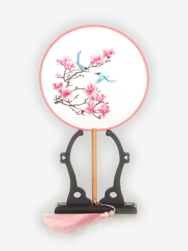 Spring Bird Blossom Embroidery Fan