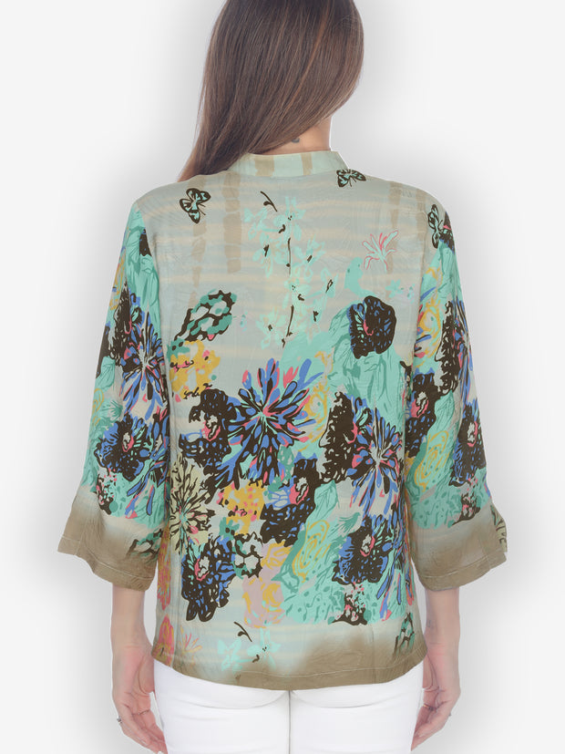 Floral Butterfly Bamboo Silk Blouse