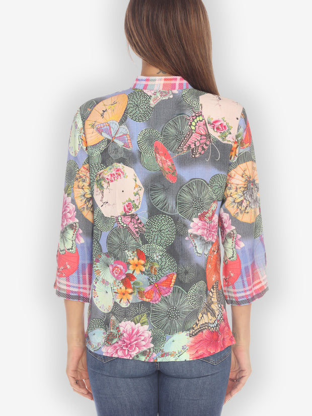 Textured Flower Butterfly Crepe Blouse