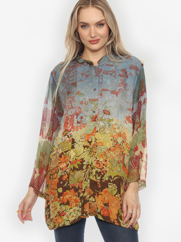 One of a Kind Hand Dyed Silk Tunic - 2X
