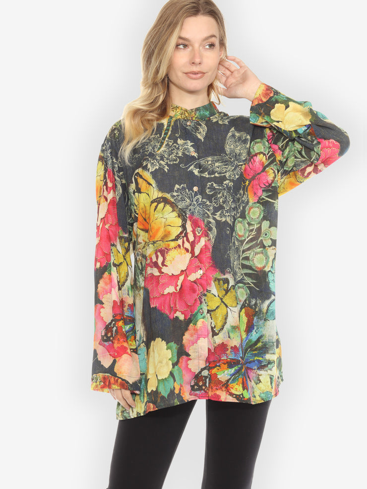 Butterflies Fantasy Flowers Blouse - 1X