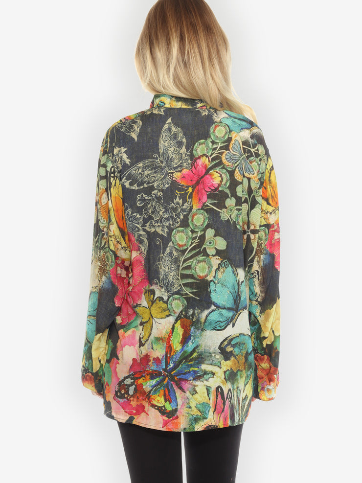 Butterflies Fantasy Flowers Blouse - 1X