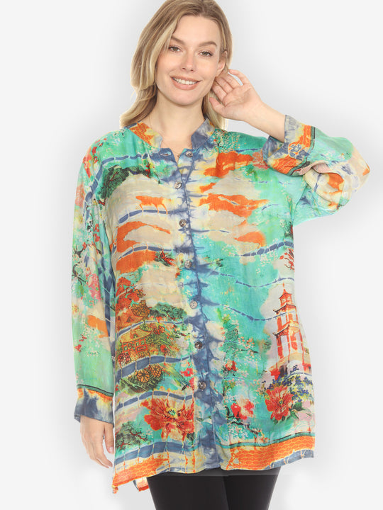 Chinese Pagoda Tie Dye Tunic - 1X