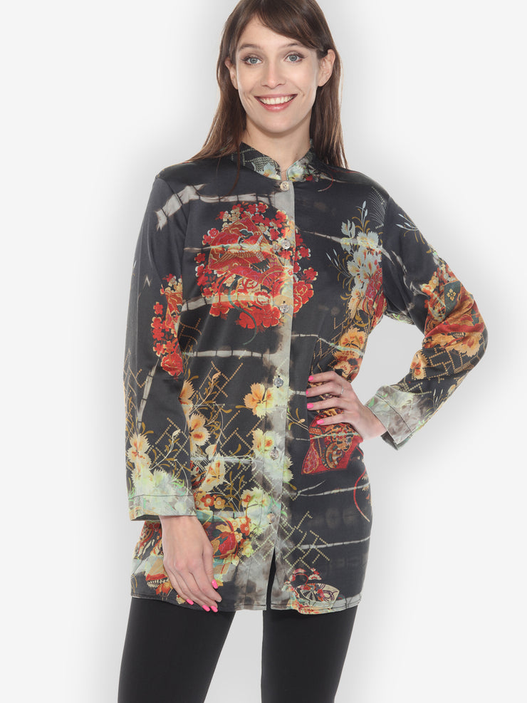 Fans and Flowers Tie Dye Tunic - L