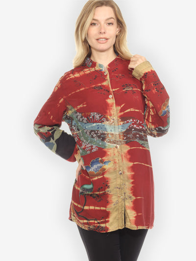 Floral Band Bird Tie Dye Tunic - XL