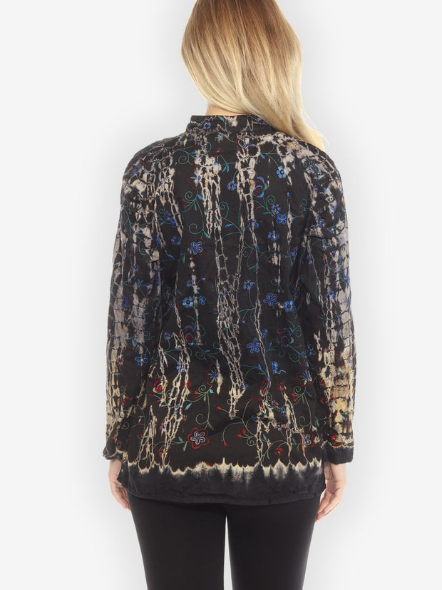 Sunrise Embroidery Black Tie Dye Cotton Tunic - S