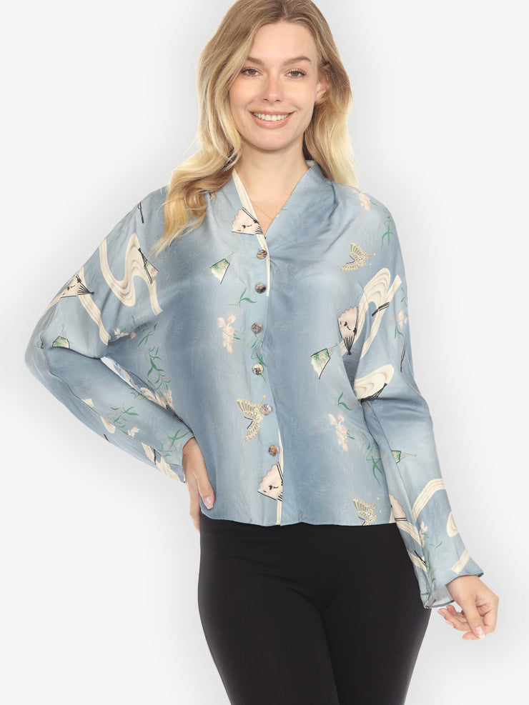 Butterflies Fans Japanese Silk Jacket - M