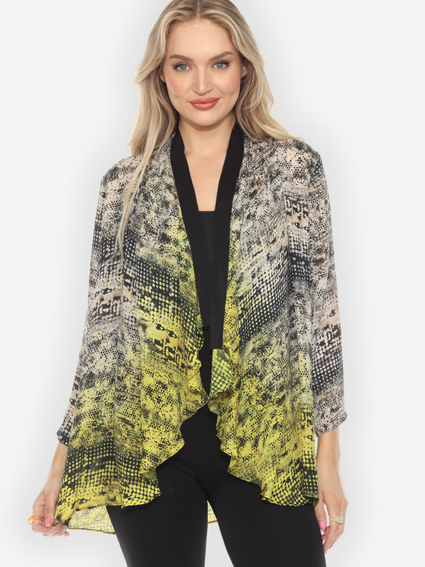 Mosaic Ombre Art Hand Dyed Flowing Silk Cardigan - S