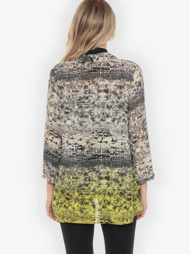 Mosaic Ombre Art Hand Dyed Flowing Silk Cardigan - S