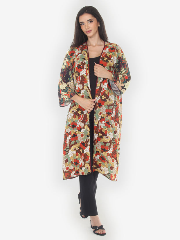 Assorted Flower Blossom Silk Kimono Jacket - XL