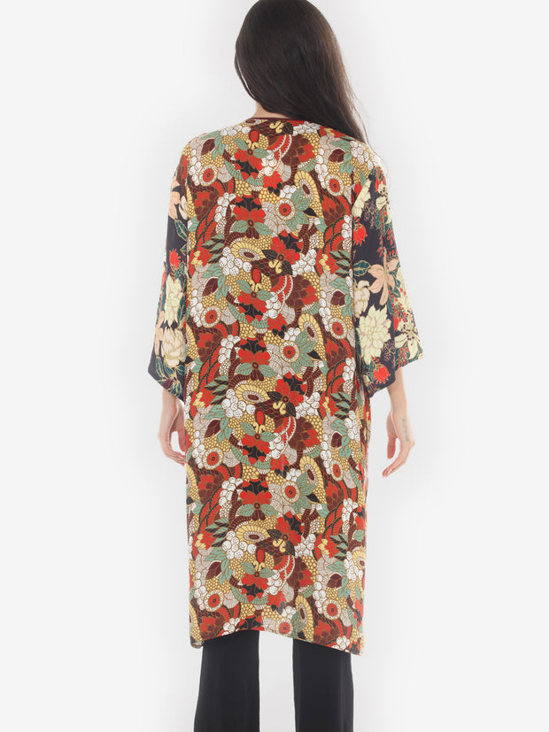 Assorted Flower Blossom Silk Kimono Jacket - XL