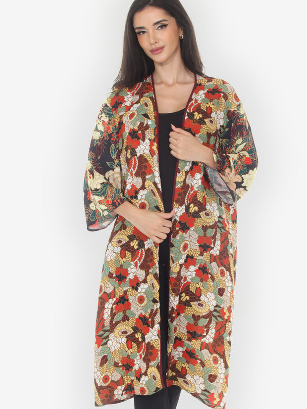 Assorted Flower Blossom Silk Kimono Jacket - XL
