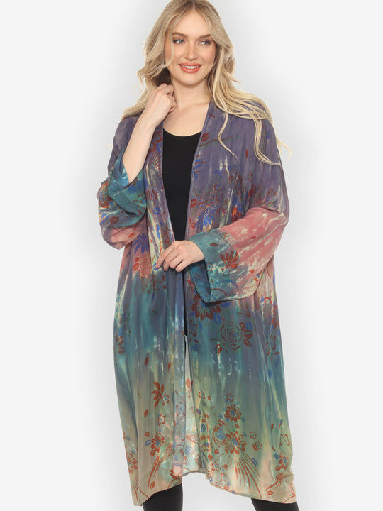 Fabulous Flowers Forever Tie Dyed Kimono Jacket -1X