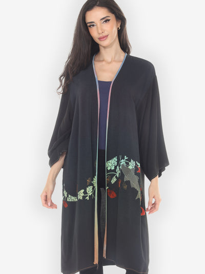 Koi and Gingko Leaves Hand Dyed Kimono Jacket - 1X