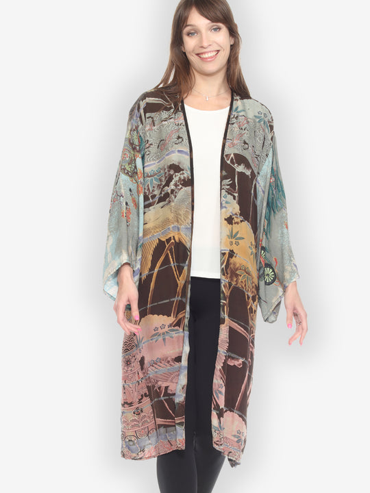 Tie Dyed Silk Kimono Duster - 3X