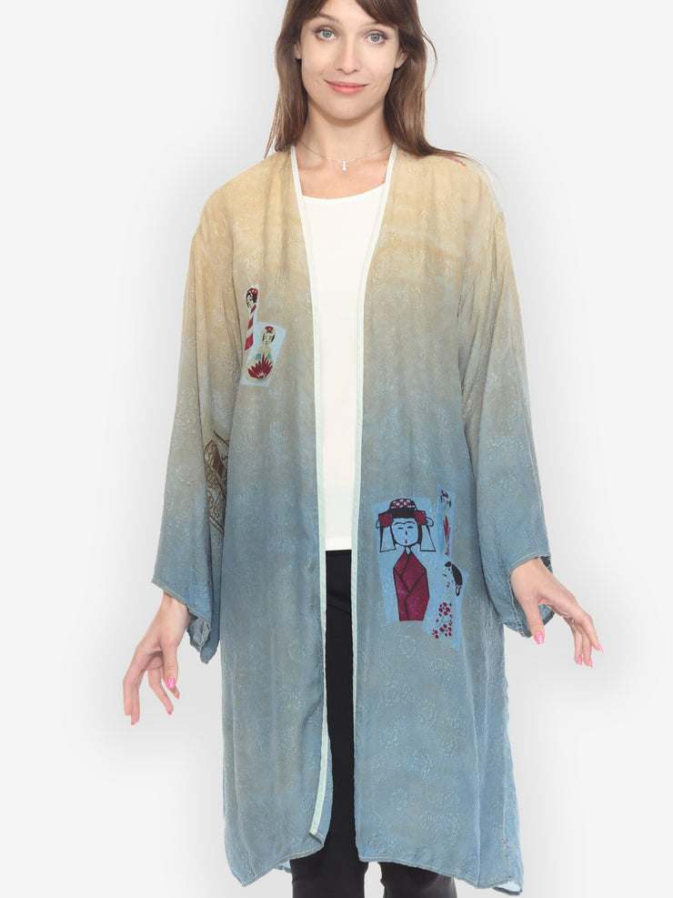 Tie Dyed Silk Kimono Duster - L