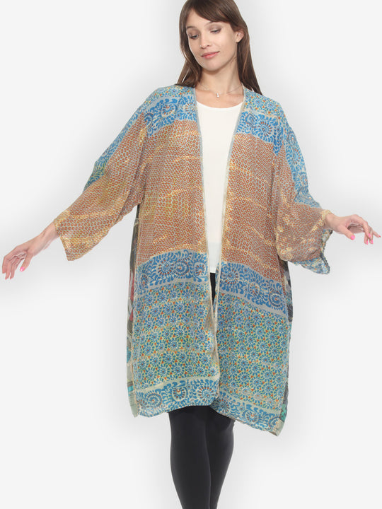 Tie Dyed Silk Kimono Duster - 1X