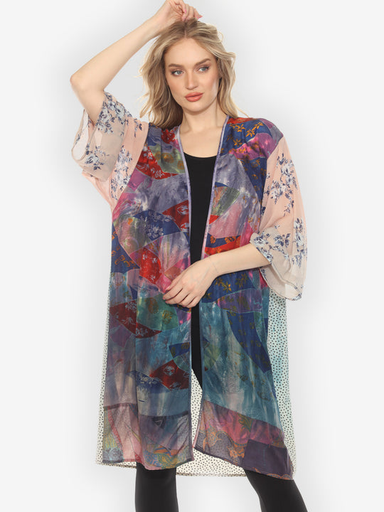 One of a Kind Silk Tie Dyed Kimono Jacket -1X