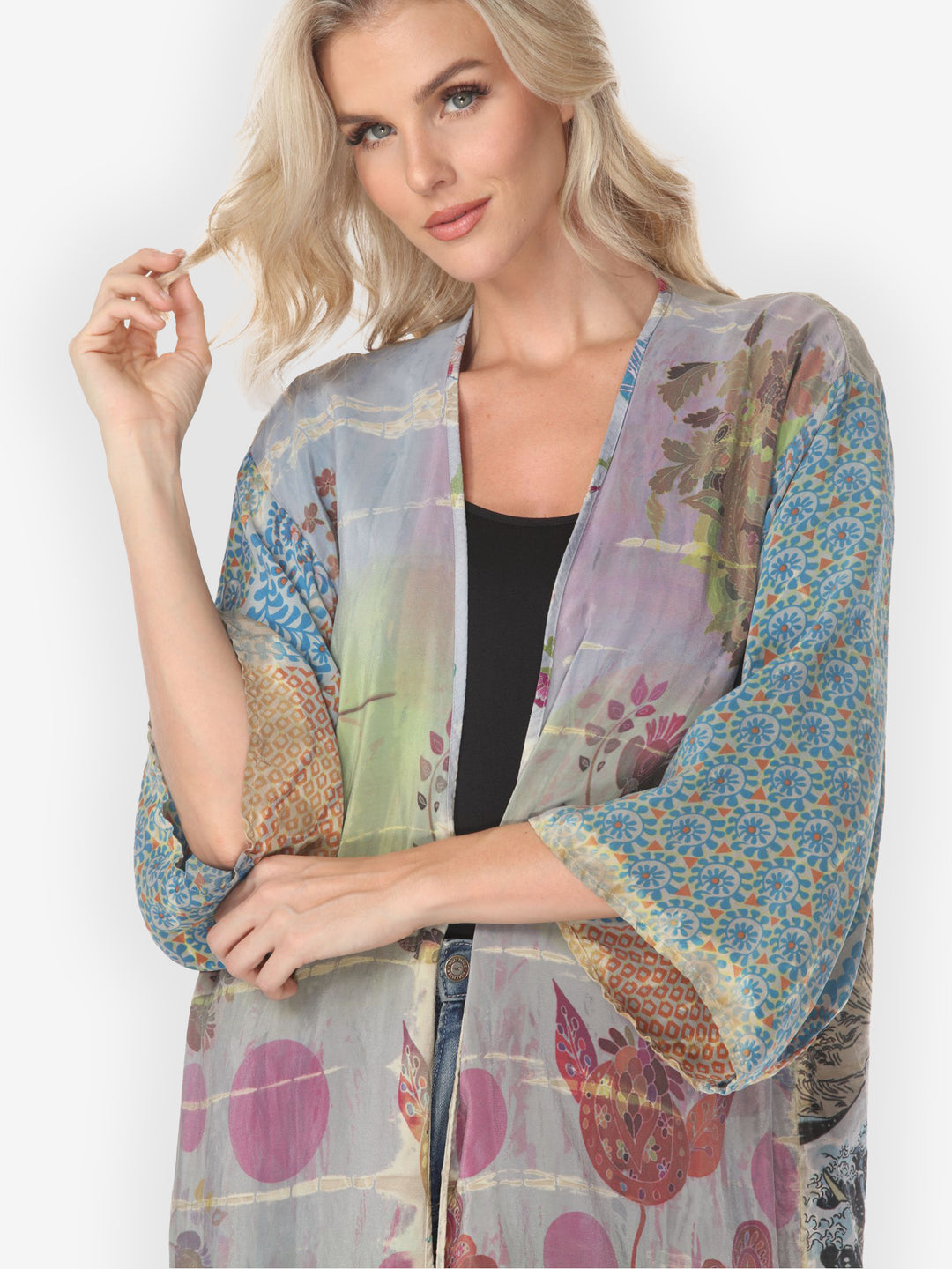One of a Kind Tie Dyed Silk Kimono Jacket - 2X