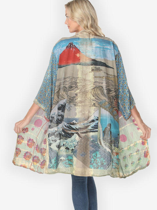 One of a Kind Tie Dyed Silk Kimono Jacket - 2X