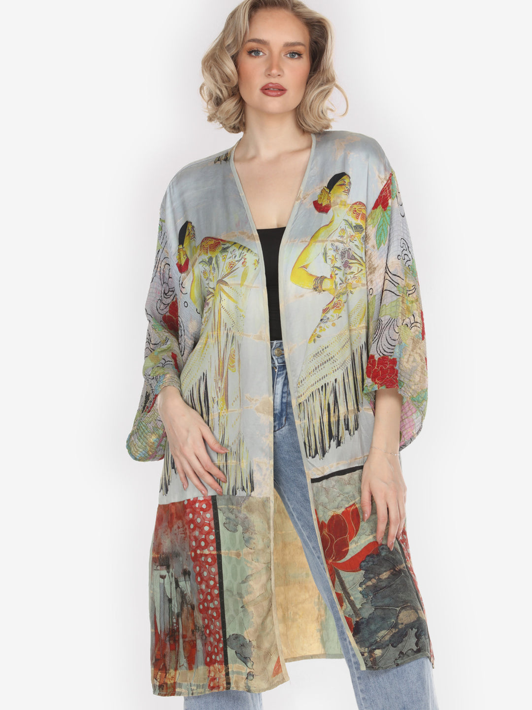 One of a Kind Tie Dyed Silk Kimono Jacket - 2X