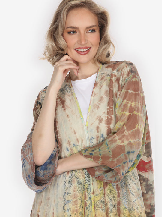 One of a Kind Tie Dyed Silk Kimono Jacket - 1X