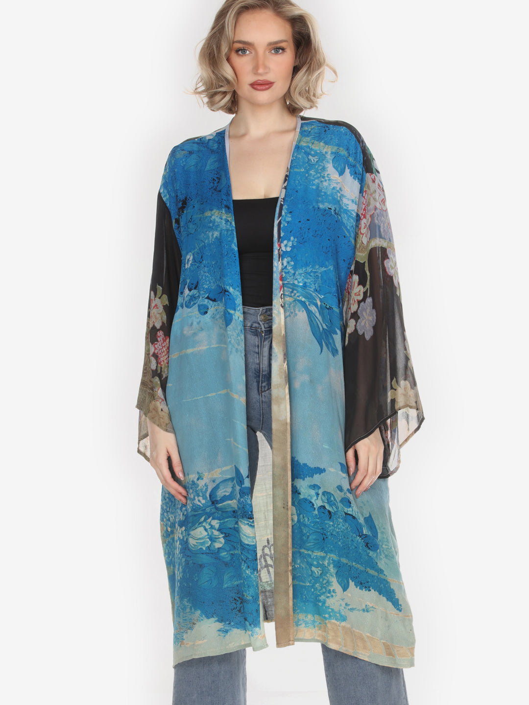 One of a Kind Tie Dyed Silk/Linen Kimono Jacket - 3X