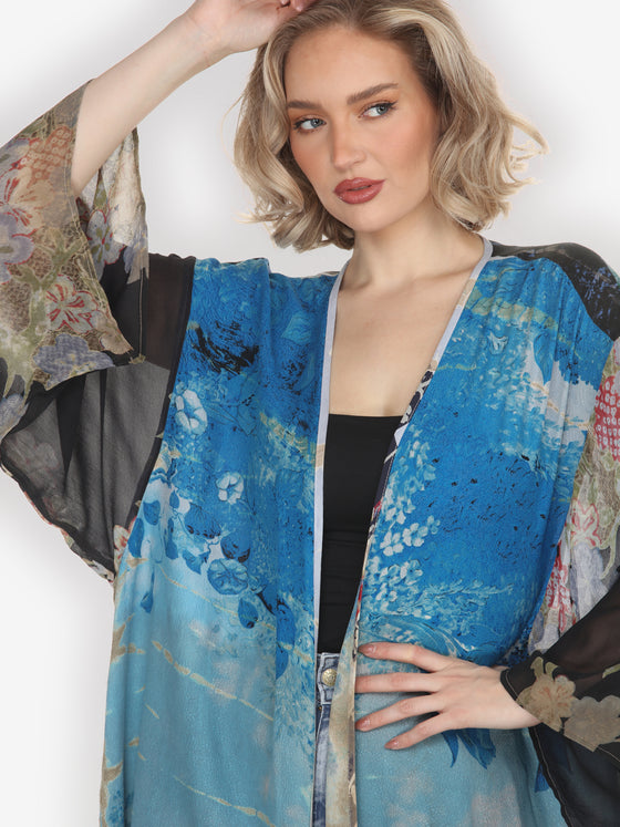 One of a Kind Tie Dyed Silk/Linen Kimono Jacket - 3X