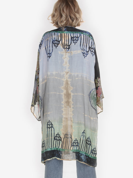 One of a Kind Tie Dyed Silk/Linen Kimono Jacket - 3X