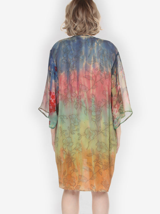 One of a Kind Tie Dyed Silk Kimono Jacket -L