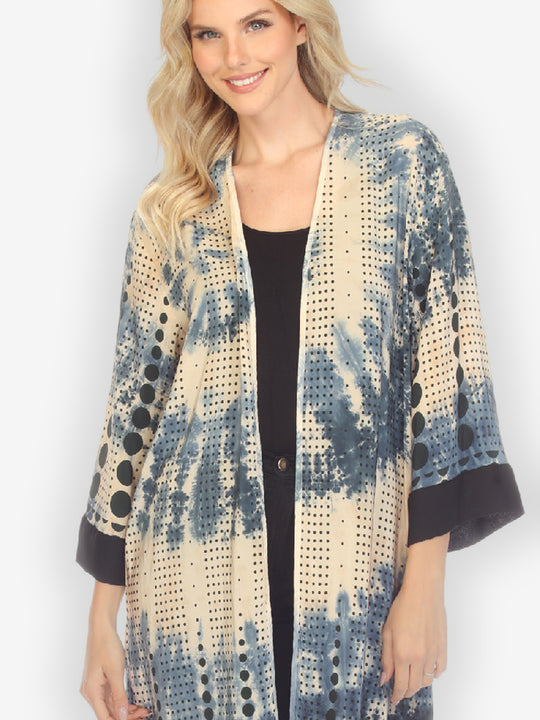 Polka Dot Blue Tie Dye Silk Duster