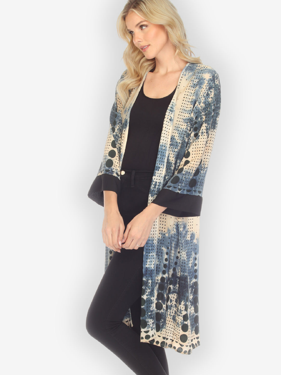 Polka Dot Blue Tie Dye Silk Duster