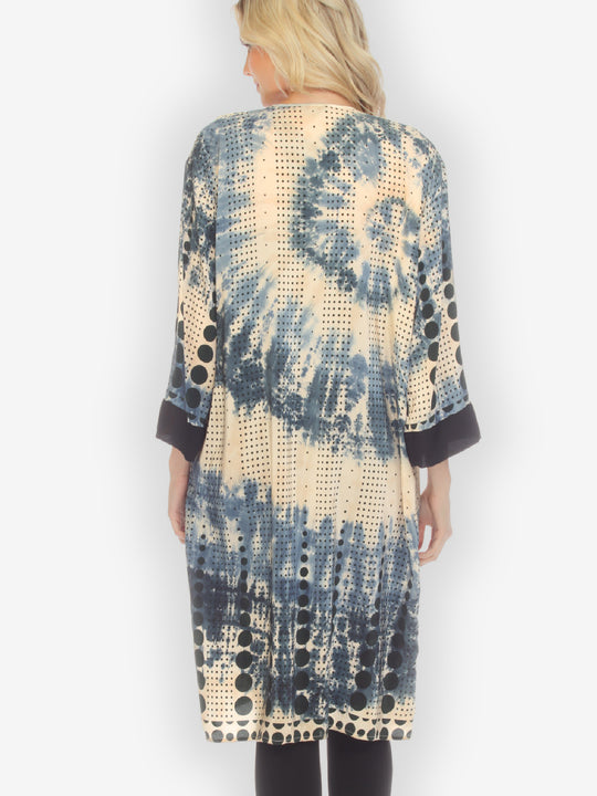 Polka Dot Blue Tie Dye Silk Duster