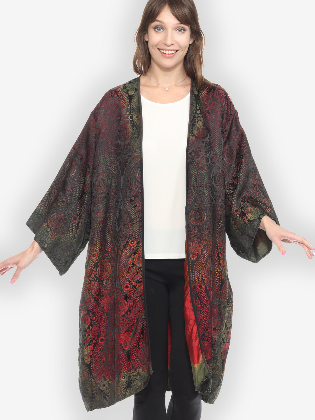 Rayon Jacquard Hand Dyed Kimono Duster - 1X
