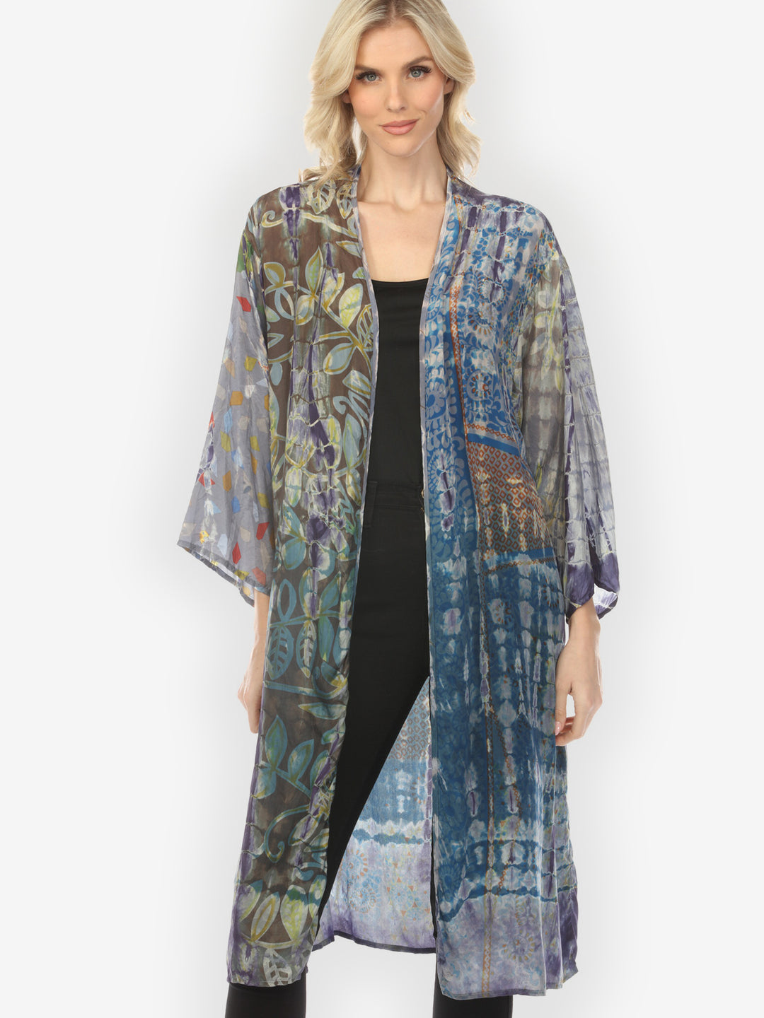 Silk Patch Print Tie Dye Silk Kimono Jacket - 1X