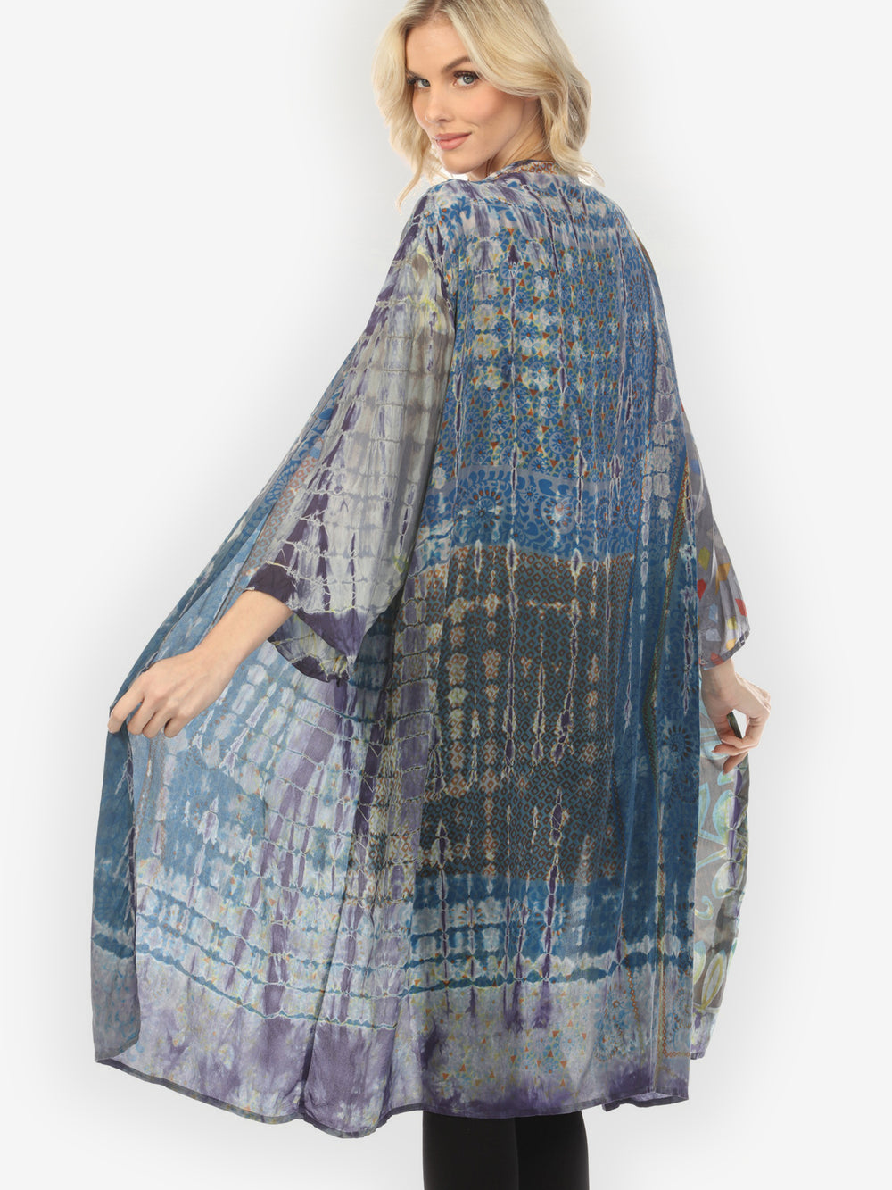 Silk Patch Print Tie Dye Silk Kimono Jacket - 1X