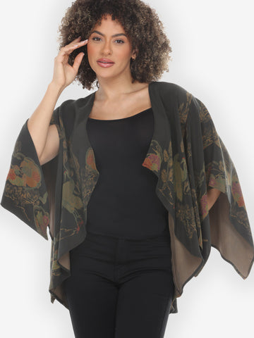 Antique Crane Dyed Flowy Silk Open Front Cardigan - M