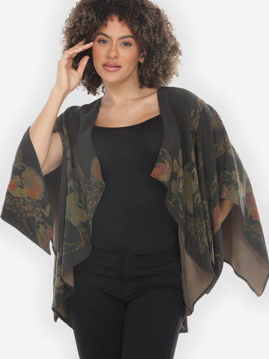 Antique Crane Dyed Flowy Silk Open Front Cardigan - M