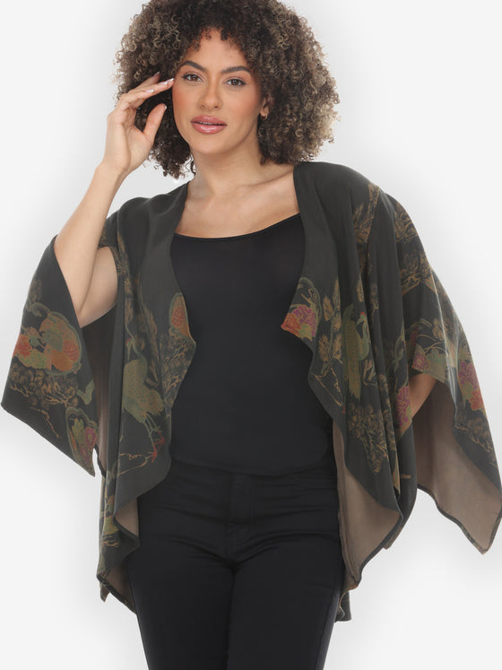 Antique Crane Dyed Flowy Silk Open Front Cardigan - M