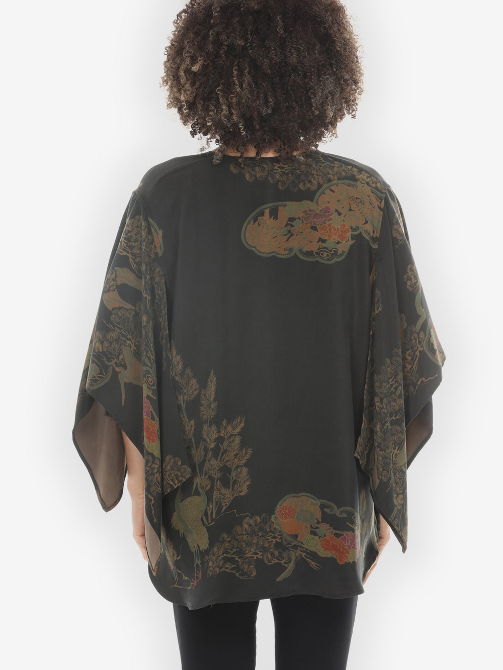 Antique Crane Dyed Flowy Silk Open Front Cardigan - M