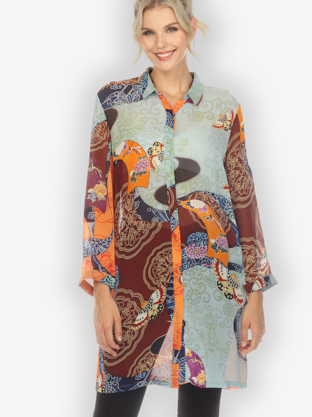 Butterfly Kimono Print Silk Tunic