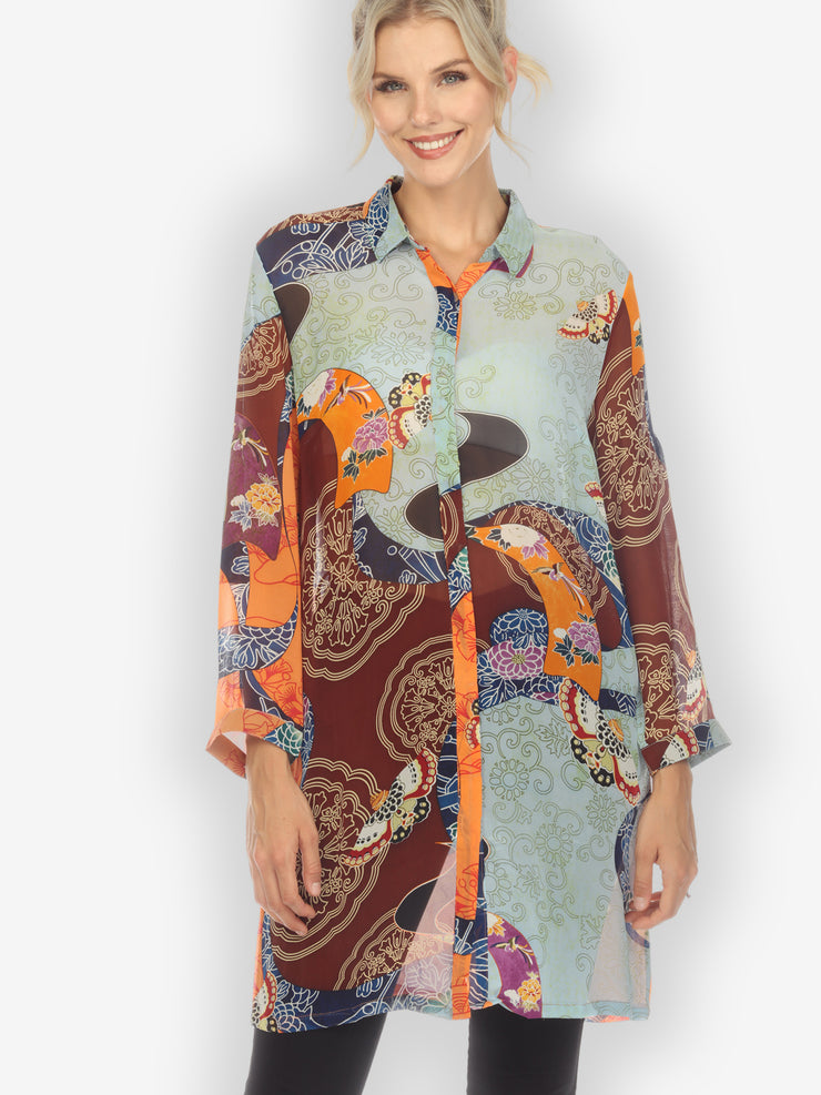 Butterfly Kimono Print Silk Tunic