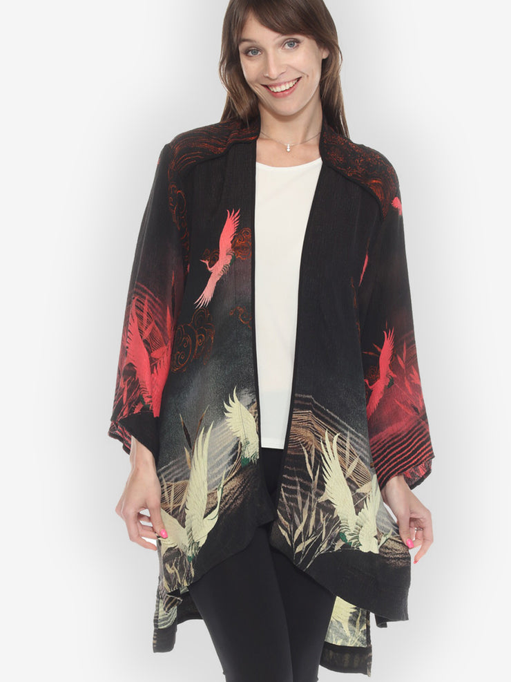 Crane Art Design Hand Dyed Silk Jacket - 1X