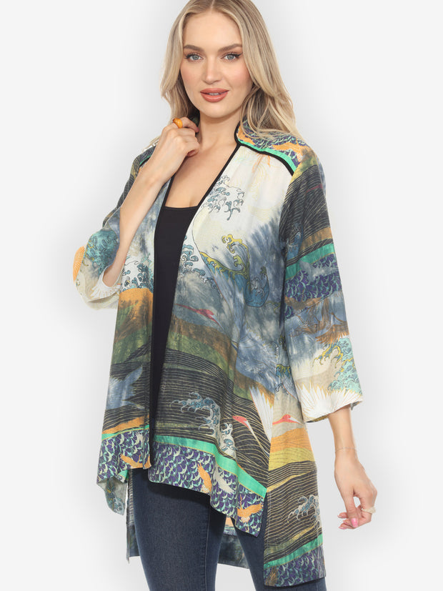 Crane Flying Sky Blue Tie Dye Jacket - M
